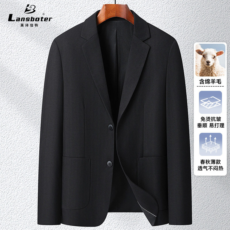 Áo vest công sở nam len pha không cần là ủi, mỏng nhẹ, màu trơn, ôm dáng, một hàng hai nút — Màu xám, Màu đen, Xanh hải quân
