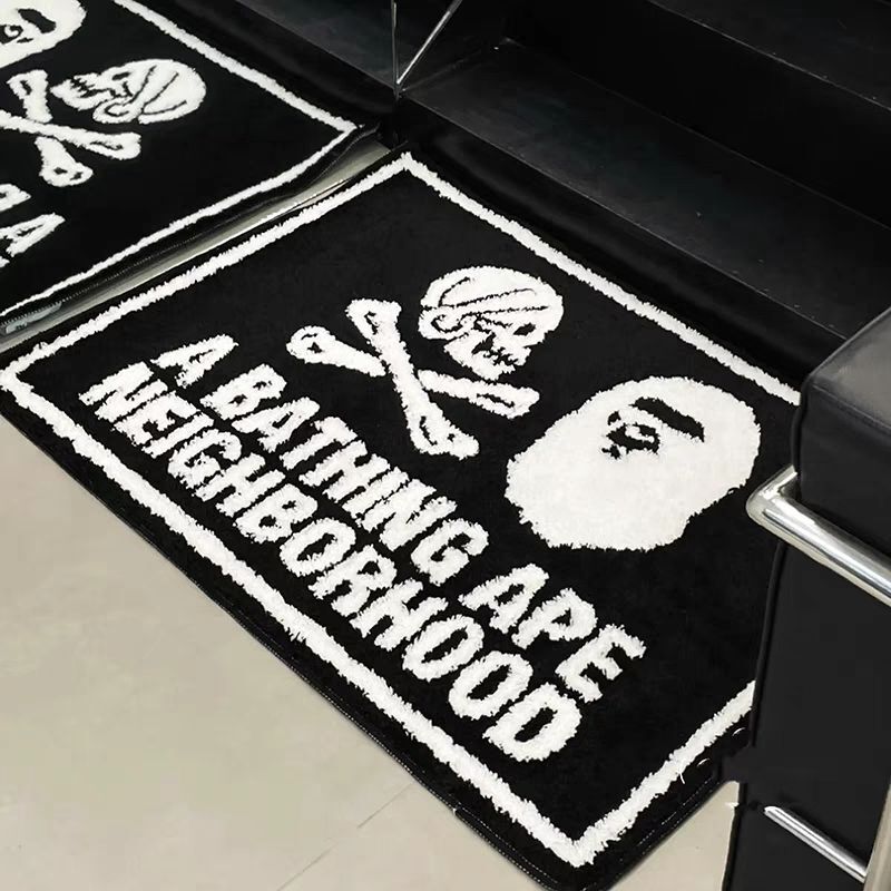 Entrance Door Mat Cross-Border Black Skull Imitation Cashmere Floor Mat Bathroom Toilet Absorbent Non-Slip Foot Mat