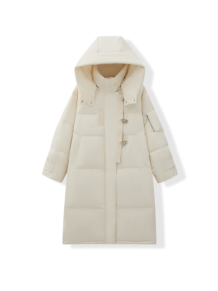 Plumón de invierno nuevo estilo de mujer coreana suelta chaqueta de pluma media y larga chaqueta blanca con cuello de capuchón desmontable image 7