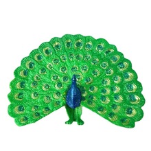 9CM仿真孔雀兒童塑料玩具開屏綠孔雀沙盤鳥類動物配套模型擺件