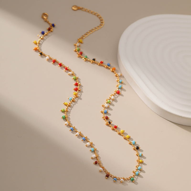 Holiday, Travel Occasion Beaded, Copper Material Vacation Colorful Beaded Copper Plating 18k Gold Plated Necklace