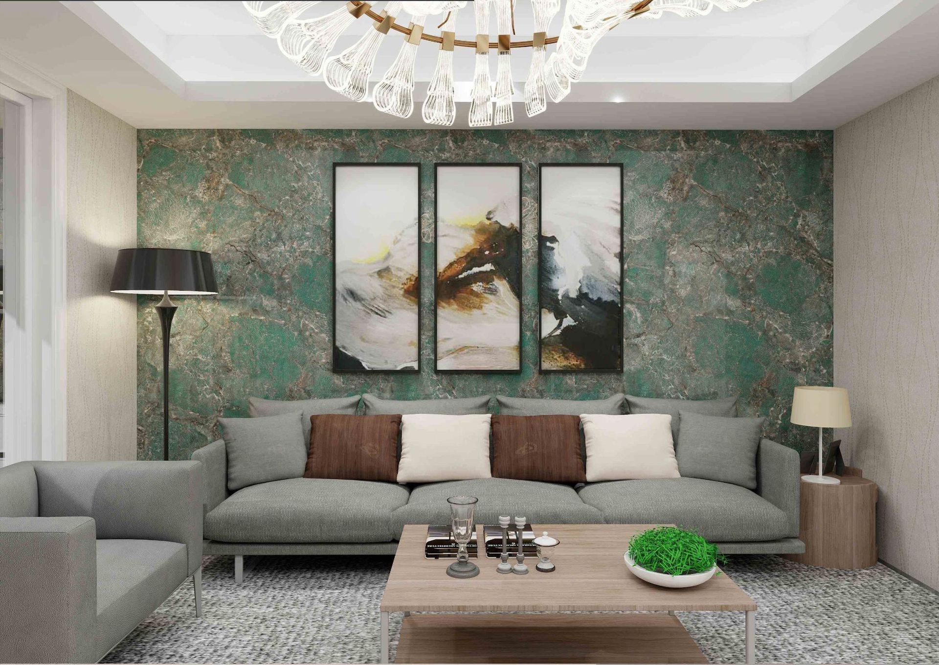 PET高光大理石木饰面背景墙装修效果图 