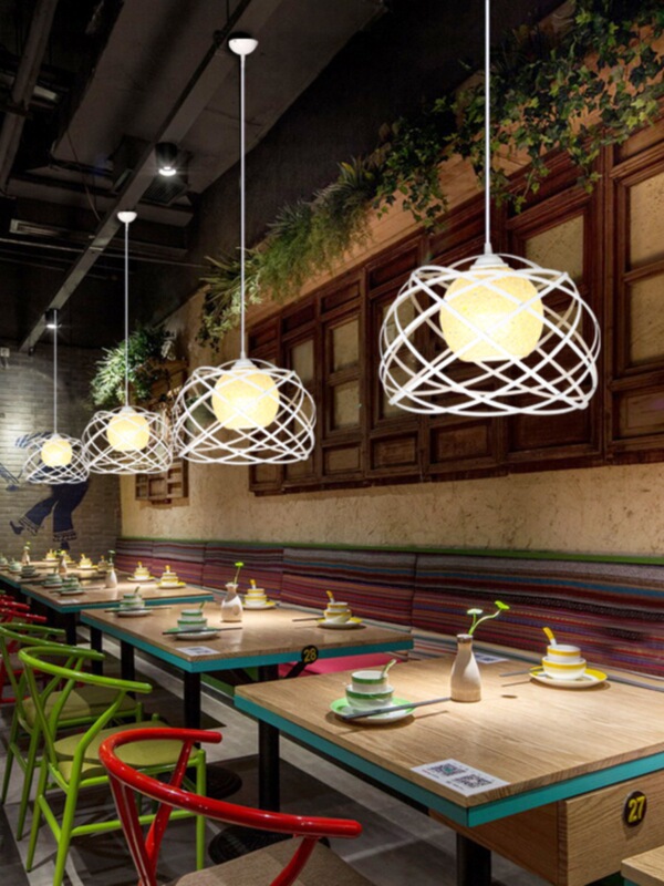 Creative Stylish Simple Restaurant Chandelier Hot Pot Restaurant Milk Tea Coffee Shop Iron Decorative Chandelier Balcony Lampshade Lamps