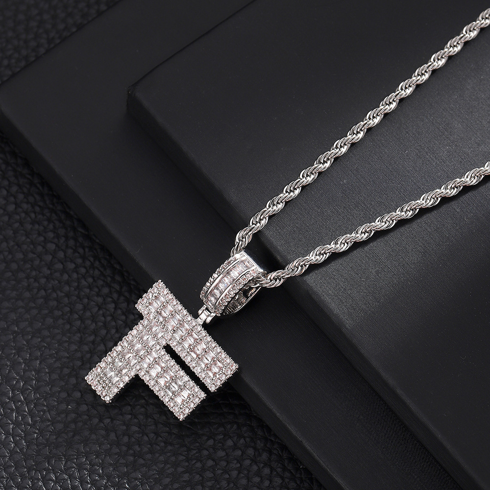 Hip-Hop Vintage Style Letter 304 Stainless Steel Copper Men's Pendant Necklace J 20Inch Hemp Flowers Chain Silver display picture 8