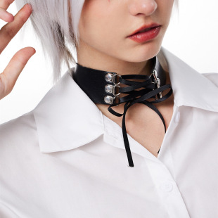 European and American Simple Personality Exaggerated Jewelry Retro Punk Sexy Bondage PU Leather Necklace Collar