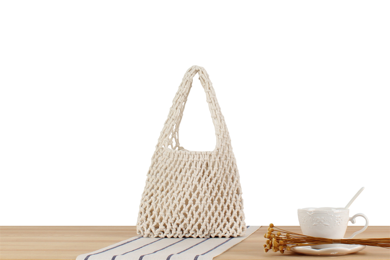 Borsa a tracolla in corda di cotone intrecciata stile macaron_voghion.com