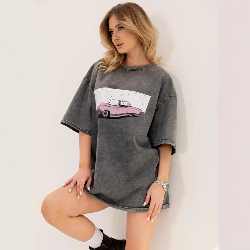 American Style Retro Dressed Dressed Washed Black Cartoon Cute Elegant Printed 100 Cotton Short Sleeve T-Shirt Top Ins American Style Retro Dressed Dressed Washed Black Cartoon Cute Elegant Printed 100 Cotton Short Sleeve T-Shirt Top Ins