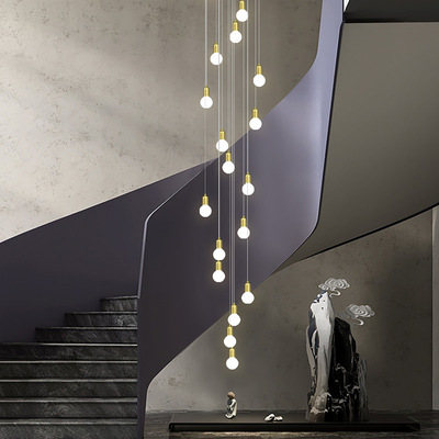 樓梯吊燈長吊燈複式樓公寓loft樓梯間雙螺旋極簡輕奢E27燈泡燈具