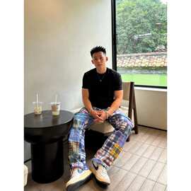 美式百家布彩色格子裤男款秋季垂感速干运动裤子宽松直筒休闲长裤
