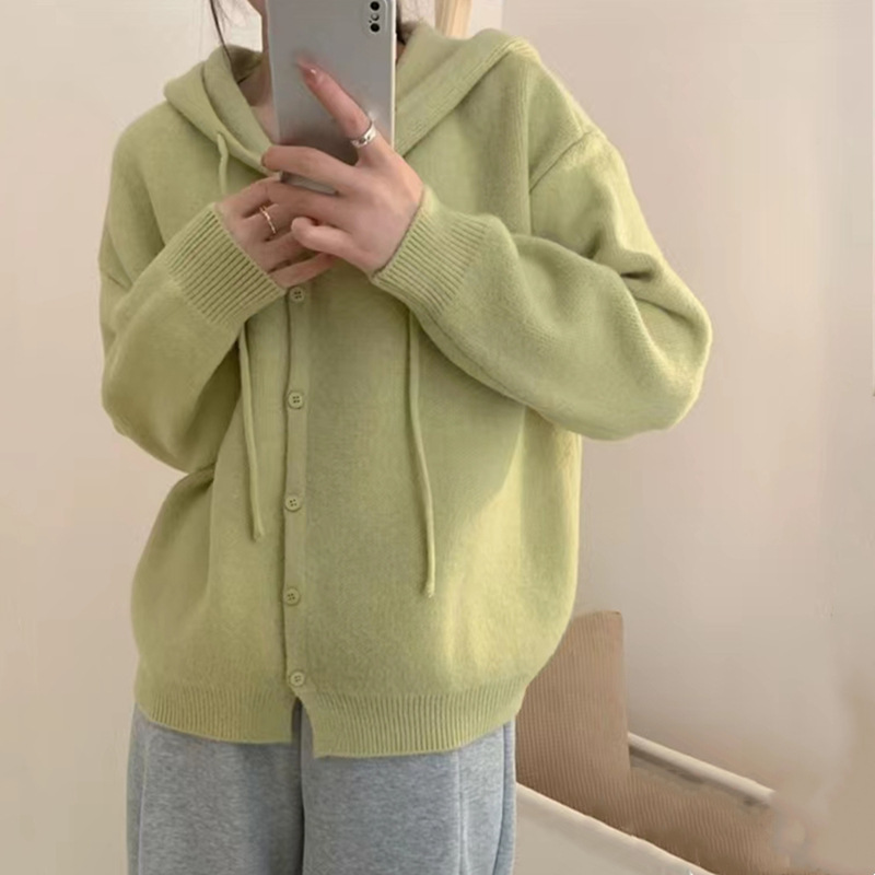 Soft and Waxy Pure Color Hooded Sweater Jacket for Women 2025 Spring & Fall New Korean Style Loose Casual Knitted Cardigan Top Soft and Waxy Pure Color Hooded Sweater Jacket for Women 2025 Spring & Fall New Korean Style Loose Casual Knitted Cardigan Top