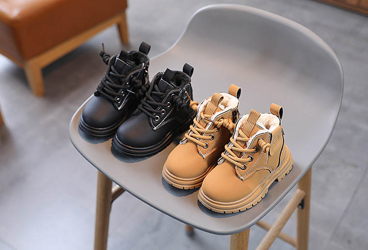 Bottes Martin chaudes pour enfants 2024 pour hommes, automne et hiver, nouveau style, courtes pour filles avec velours, cuir épais, bottes pour bébé_voghion.com
