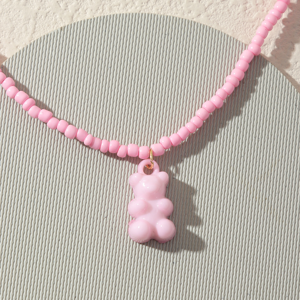 Hip Hop Bear Pendent  Candy Color Handmade Beads Necklace Wholesale Nihaojewelry display picture 4