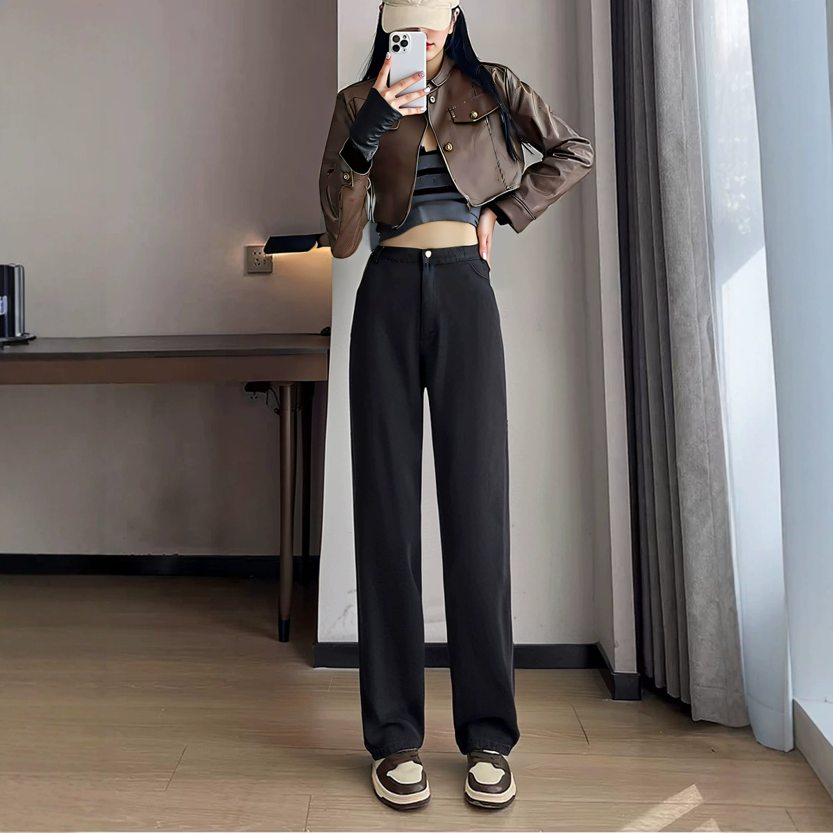 Plus-Size Women's Jeans Trousers, Loose Straight Fit, High Waist, Sizes 2XL–6XL (Black/Blue)