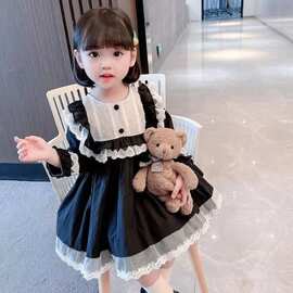 黁白女童连衣裙2026春季新款宝宝长袖蕾丝花边裙中小童儿童洋气公