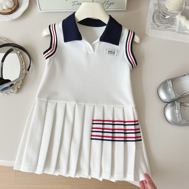 Girls' Baby Dress Summer 2026 New Stylish Vest Dress Polo Collar College Style Sleeveless Pleated Skirt