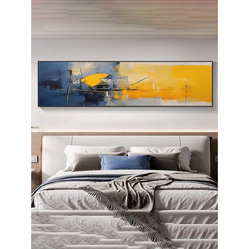 Abstract Modern Decorative Painting with Texture for Bedroom, Yellow Oil Painting Banner, Room-Like Apartment Bedside Hanging Painting, Wall Art