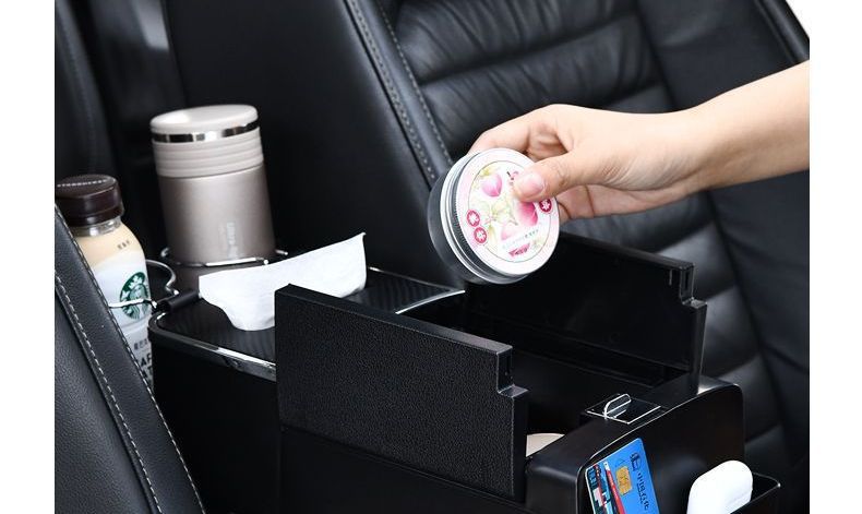 Multifunctional car cup holder with tissue box, creative design with storage box and armrest box