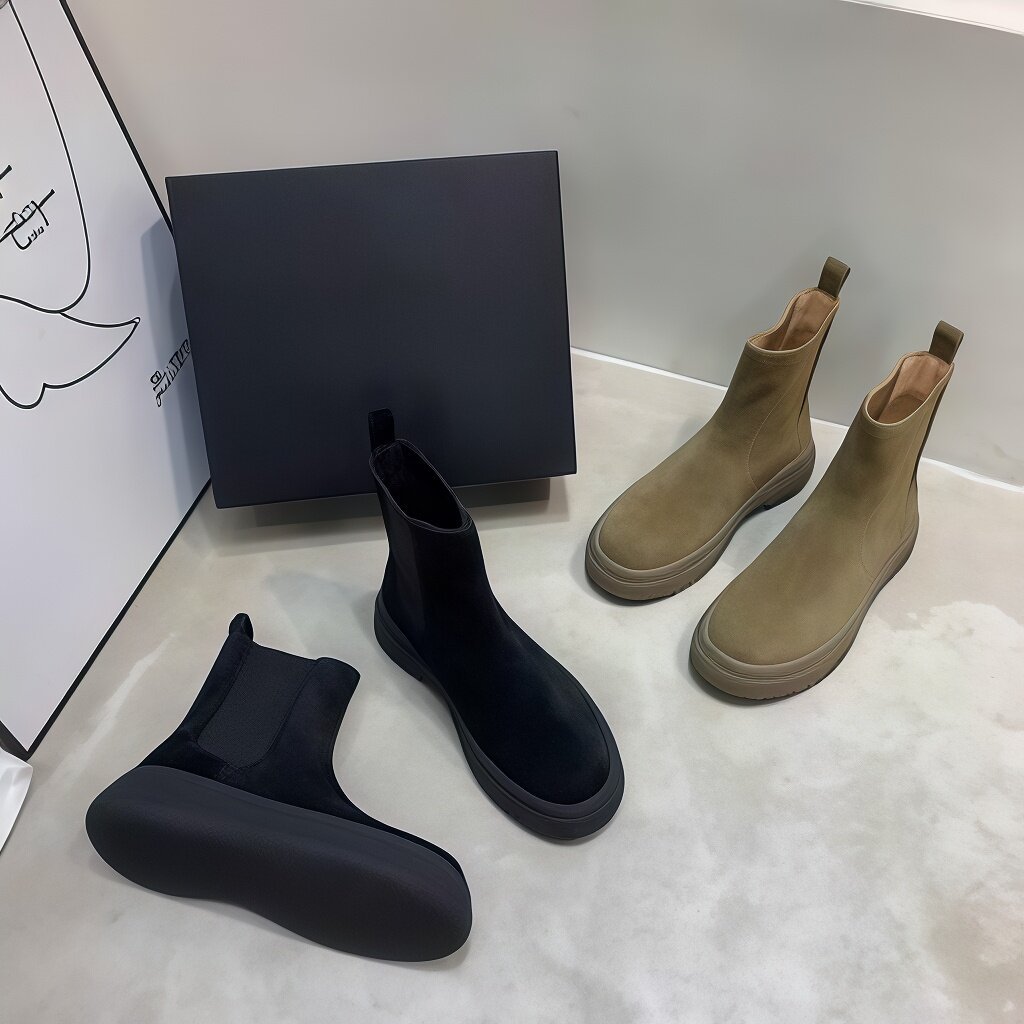 英伦风真皮厚底马丁靴女2025冬季新款大头松糕加绒切尔西勃肯短靴