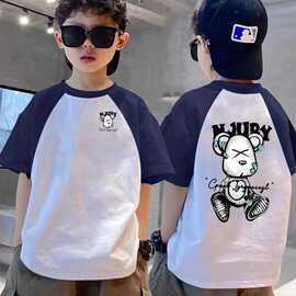 男童帅气时髦短袖2025夏季拼接短袖T恤新款男孩儿童夏装打底上衣