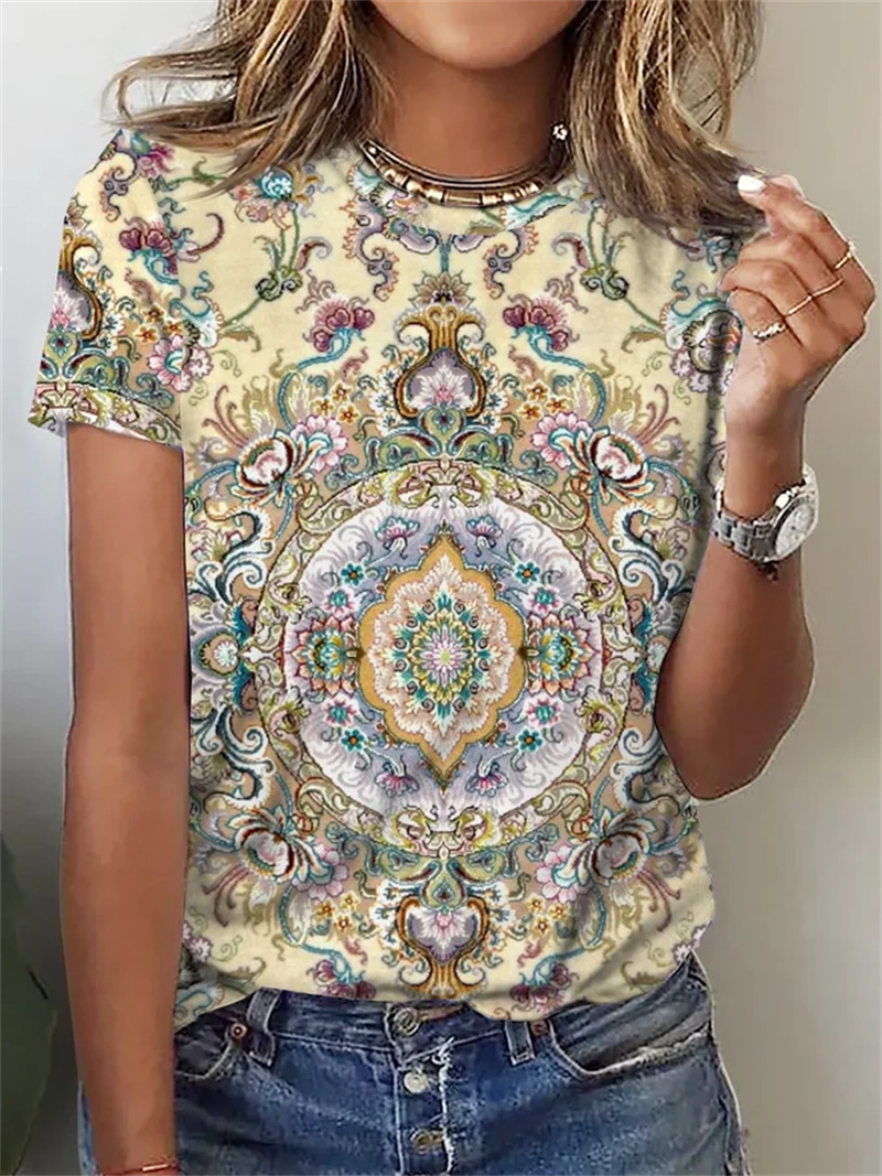 Frau T-shirt Kurzarm T-shirts Drucken Mode Blume display picture 5