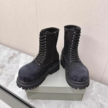 2025冬新款情侣巴黎帆布厚底松糕马丁靴女中筒靴系带大头英伦单靴