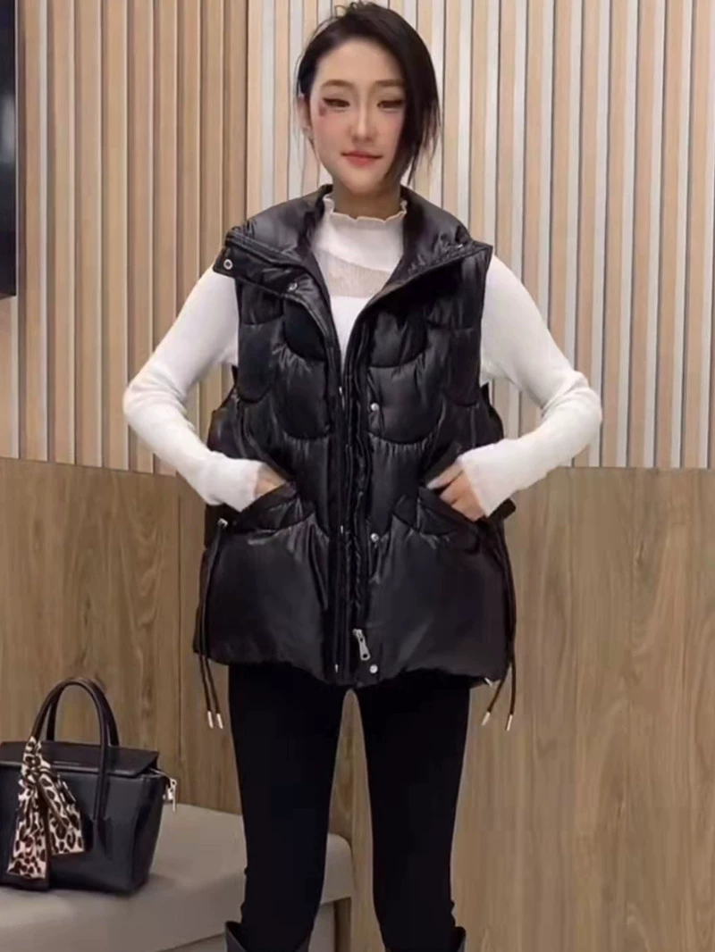 Vest with down, demi-season jacket, feather stuffing, oversize