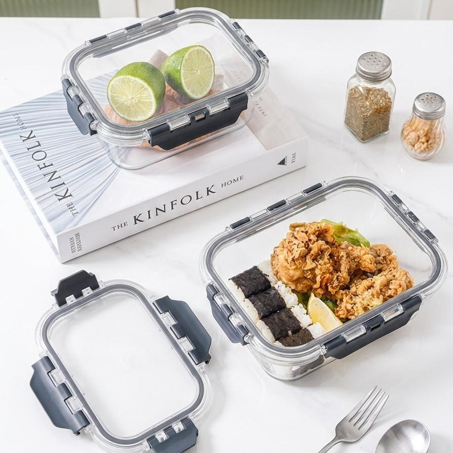 Caja de almacenamiento de vidrio transfronteriza alta borosilicato aluminio de vidrio puede calentarse refrigerado fábrica de cajas de comidas resistentes al calor