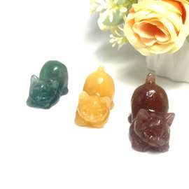 天然水晶雕刻小猫手工DIY摆件办公室家居桌面工艺品摆件厂家批发