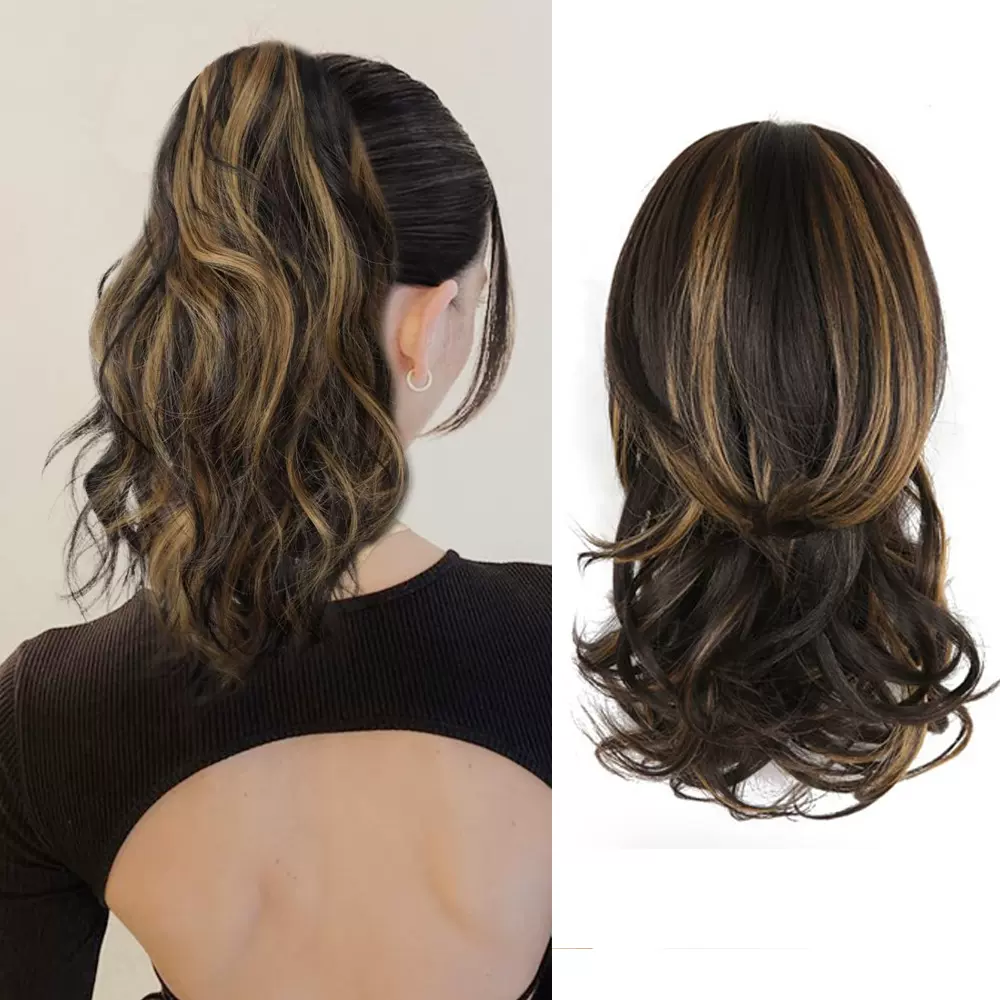 欧美假发马尾女抽绳瀑布卷马尾发蓬松高颅顶大波浪马尾Ponytails