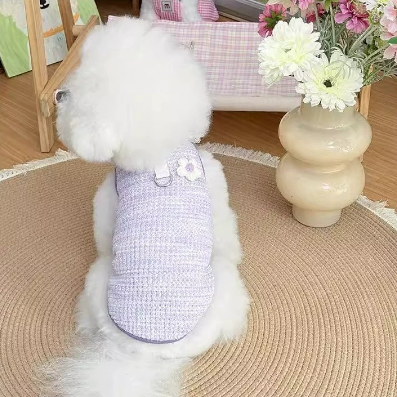 Одежда для собак весной и летом новый стиль с тяговыми пряжками милый кружевной жилет Тедби Bear Bomei маленькая собака