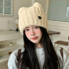 日系猫耳甜美可爱包头帽秋冬季帽子女大头围显脸小百搭针织毛线帽