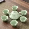 [7 pieces] Green Ru Kiln melon-shaped pot + 6 Green Ru Kiln melon-shaped cups