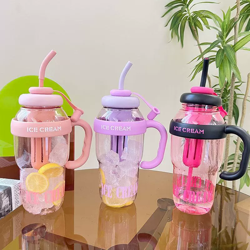 Summer capacious tea cup with glass, high quality straw, teapot