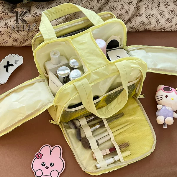 Fashionable and Simple Cosmetic Bag for Girls, Portable, Lightweight, Large-Capacity Partitioned Double-Opening Storage Bag, Travel Toiletry Bag