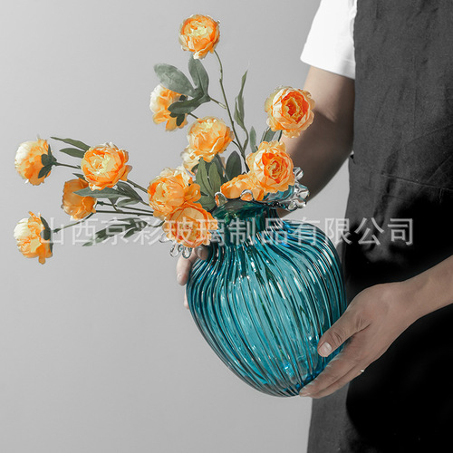 Modern Minimalist Wave Mouth Sand Polished Original Color Glass Flower Vase for Fresh Cut Flowers, Entryway, Living Room, Bedroom, Dining Room Decor