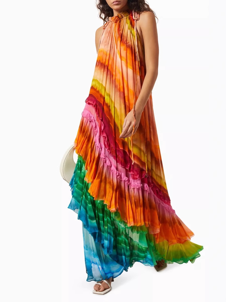 Europe and the United States cross-border new AliExpress independent station fashion printing sexy off-shoulder puffy cake dress women