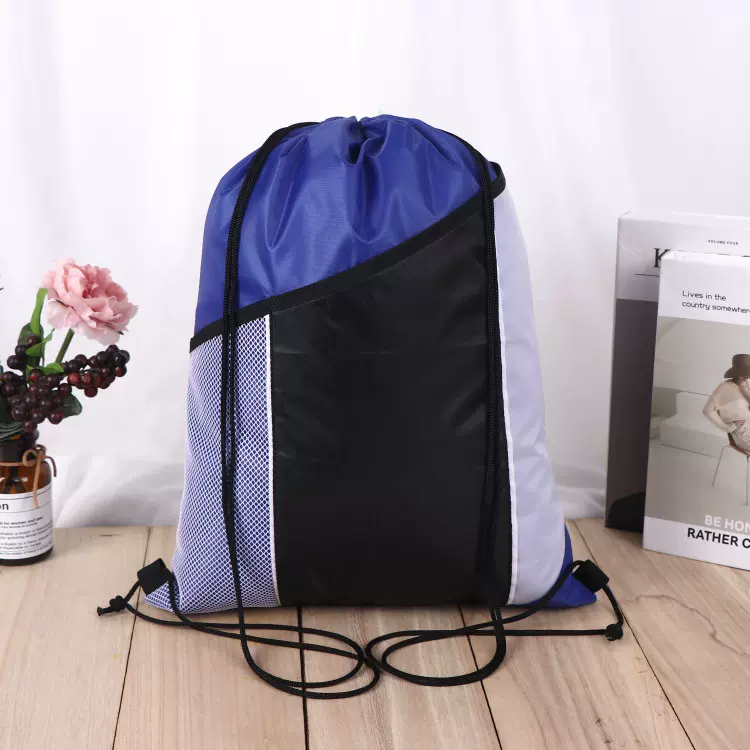 双色拼接涤纶布袋 运动健身鞋服收纳束口袋 彩印广告宣传拉绳袋