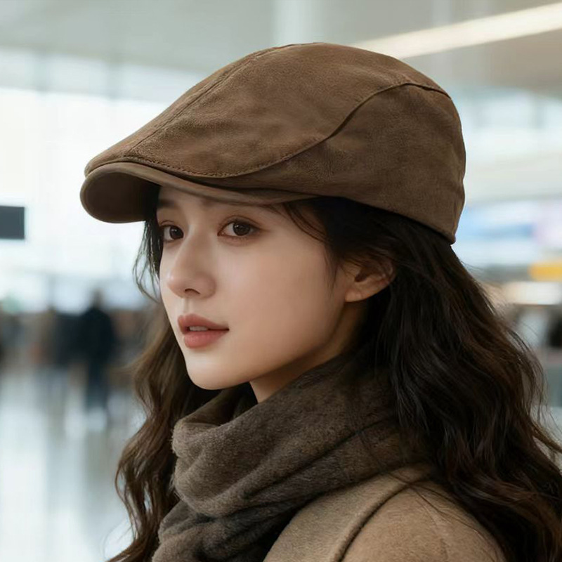 American Street Retro Forward Cap for Men and Women, Autumn and Winter Pure Cotton Beret, Versatile Face-Slimming British Duckbill Cap