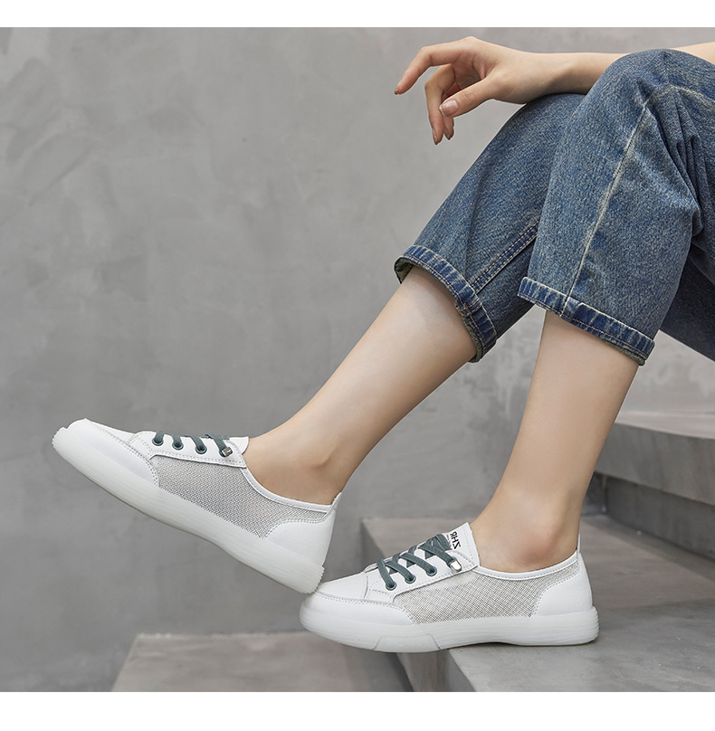 Giày sneaker nữ trắng mesh thoáng khí đế bằng — Màu be A81 chi tiết 23