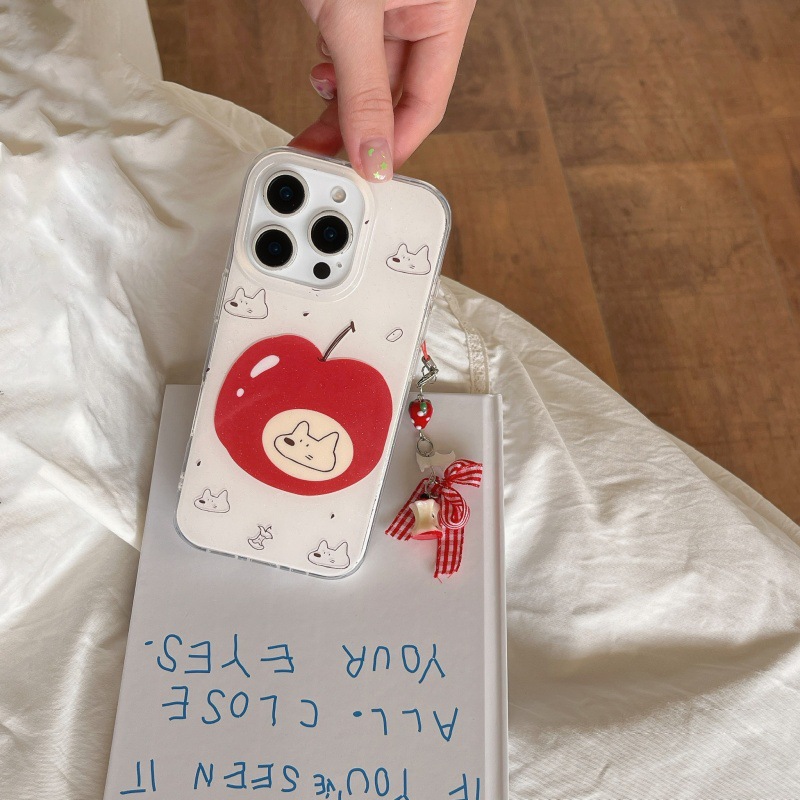 Fun Red Apple Line Puppy 16ProMax Creative iphone14 Adecuado para Apple 15 Funda para teléfono móvil 13 Mujer 16