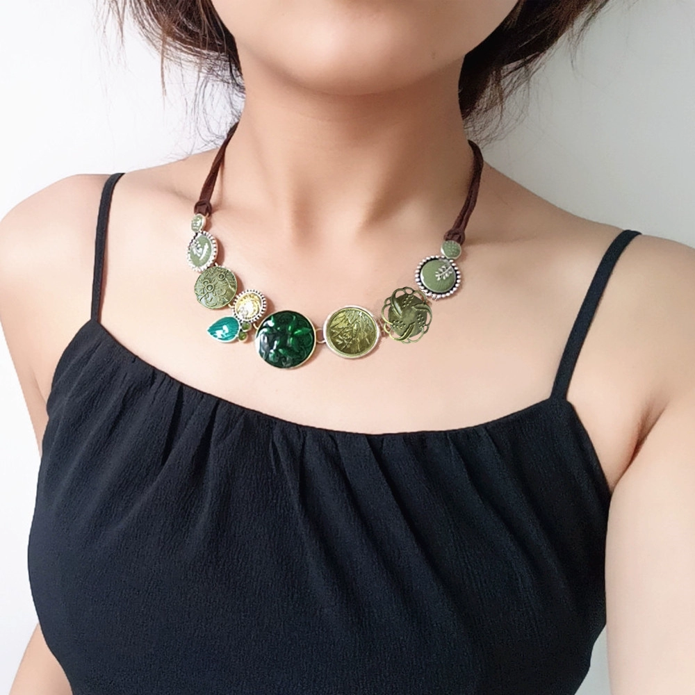 Европейские и американские ретро красочные масляные аксессуары кожаные веревки ожерелья женские дикие национальные украшения цветочного ожерелья