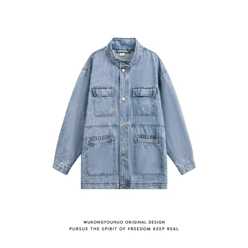 Trendy Harajuku Style Versatile New Ins Simple Mid-Length Trench Coat Denim Jacket with a Lazy Vibe