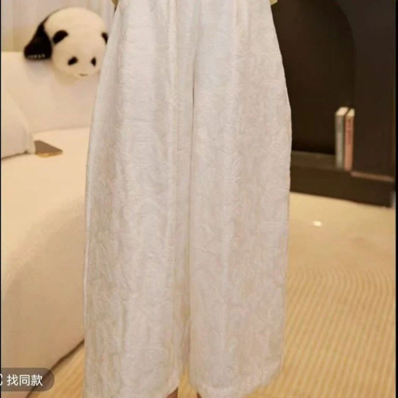 New Chinese-style jacquard wide-leg thin breathable slimming straight-leg pants for middle-aged and elderly women