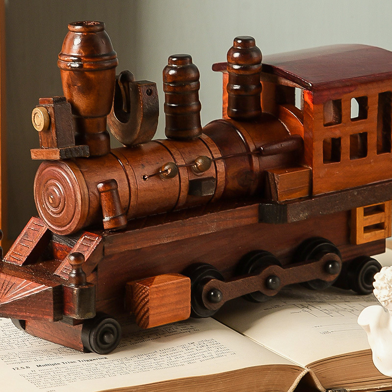 Estilo europeo retro tren de madera decoración creativa hogar escritorio tren modelo decoración artesanía de madera