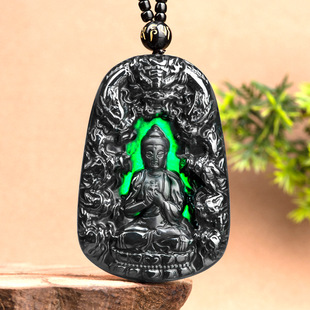 Natural ink A goods Jade Amitabha Kowloon jade pendant ice for men and women pendant wholesale