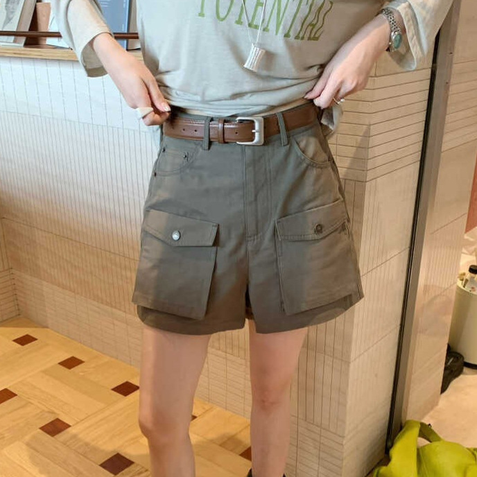 Susan's In-Stock A-Line Denim Shorts with Slimming Design, Workwear-Style Casual Shorts with Belt 839H