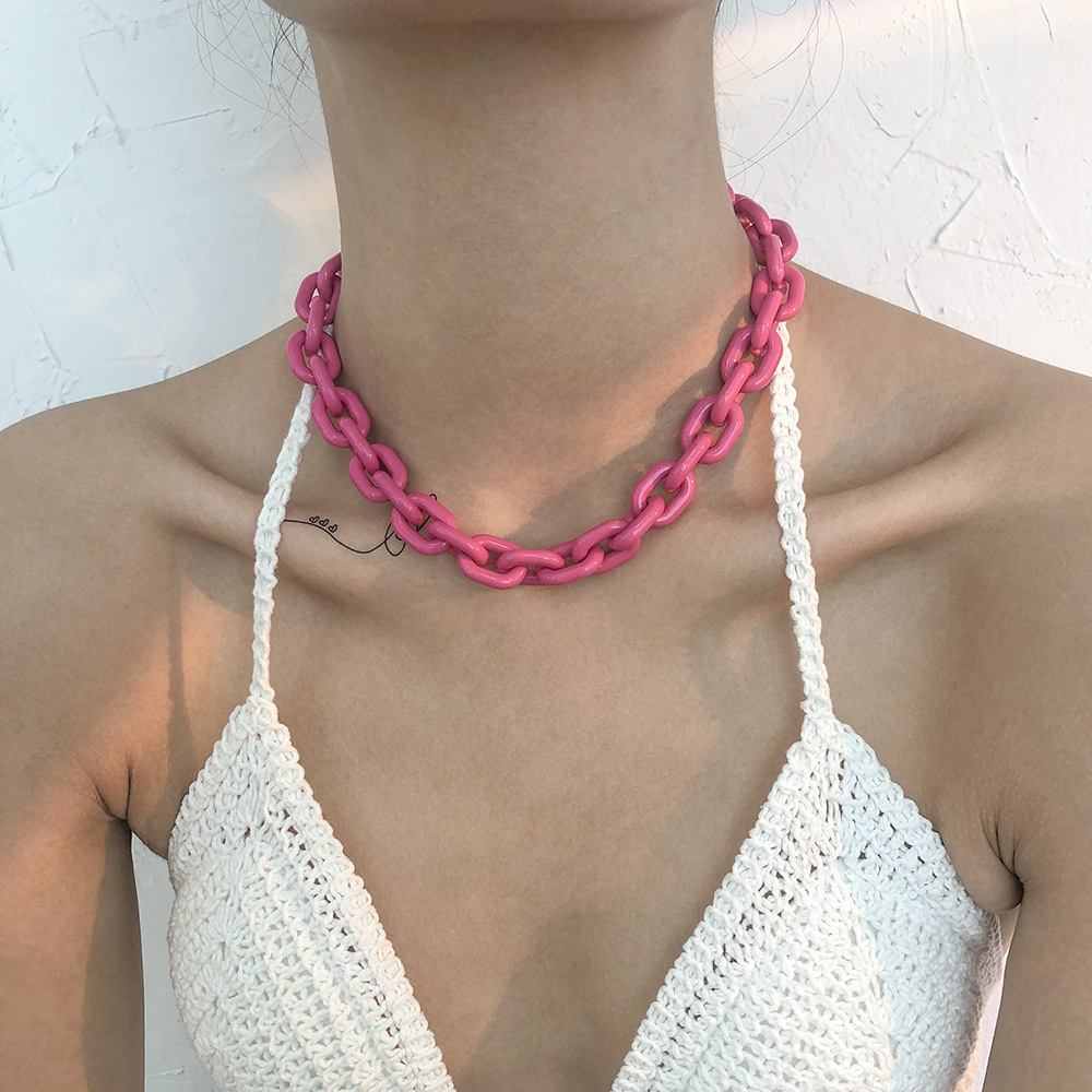 wholesale jewelry punk style color thick chain necklace nihaojewelry