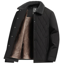 中年商务休闲加绒夹克棉衣男外套冬季新款商务菱形格毛领男式棉服