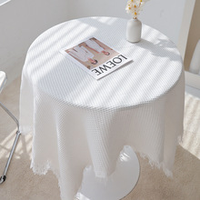 北歐法式ins風高級感圓形棉麻白色蕾絲餐桌布長方形茶幾台布批發