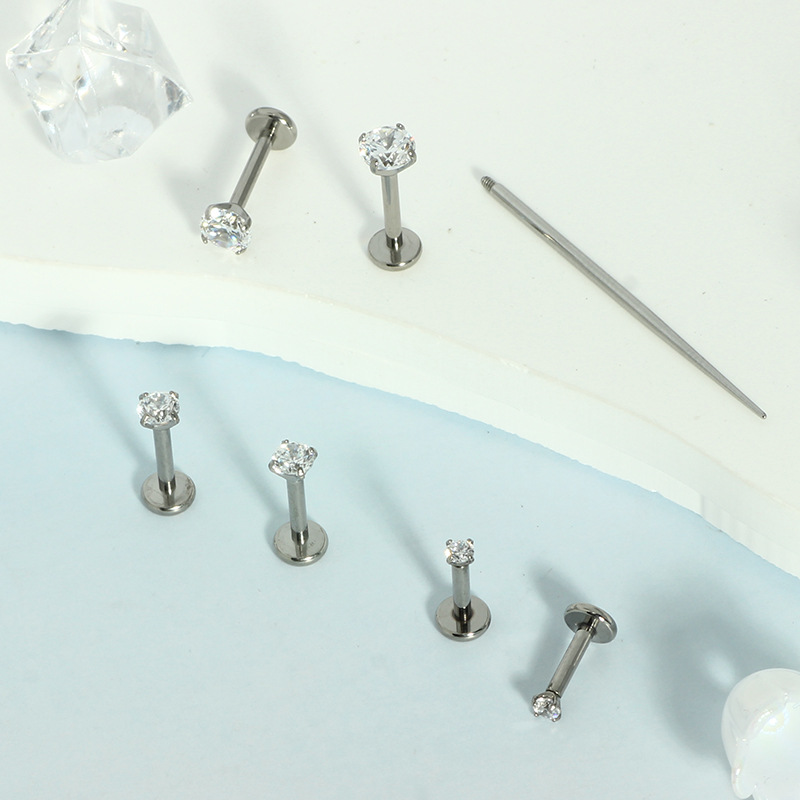 G23 Titanium Lip Piercing Jewelry Internal Thread Labret Stud with Zircon Flat Bottom Wholesale detail image 7